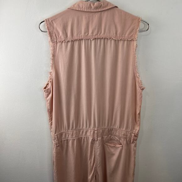 Honey Punch Pink Nude Tencel Chambray 1/4 Button-Front Sleeveless Jumpsuit M - Picture 5 of 13